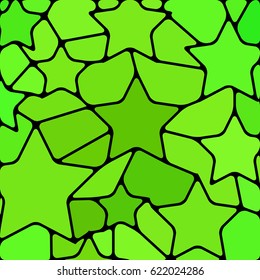 abstract vector stained-glass mosaic background - green stars