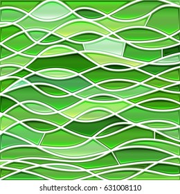 abstract vector stained-glass mosaic background - green waves