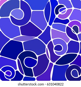 abstract vector stained-glass mosaic background - blue and violet spirals