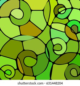 abstract vector stained-glass mosaic background - green spirals