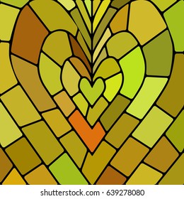 abstract vector stained-glass mosaic background - green heart