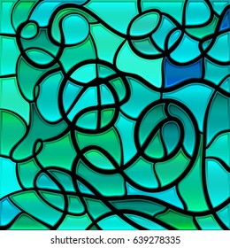 abstract vector stained-glass mosaic background - green and blue