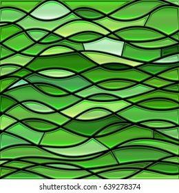 abstract vector stained-glass mosaic background - green waves