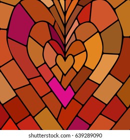 abstract vector stained-glass mosaic background - brown heart