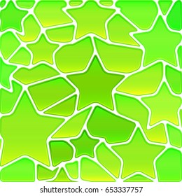 abstract vector stained-glass mosaic background - green stars