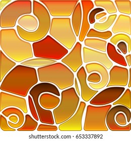abstract vector stained-glass mosaic background - orange and brown spirals