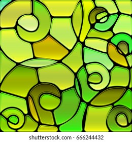 abstract vector stained-glass mosaic background - green spirals