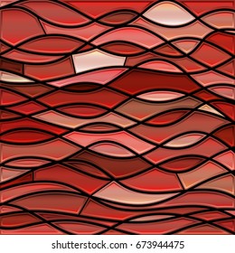 abstract vector stained-glass mosaic background - red waves