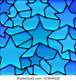 abstract vector stained-glass mosaic background - blue stars