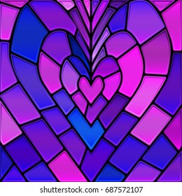 abstract vector stained-glass mosaic background - blue and violet heart