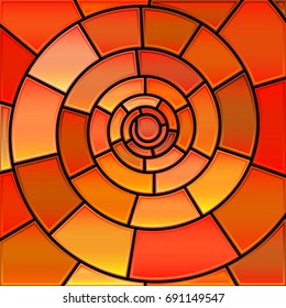 abstract vector stained-glass mosaic background - orange spiral