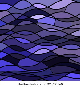 abstract vector stained-glass mosaic background - blue and violet waves