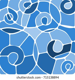 abstract vector stained-glass mosaic background - blue spirals