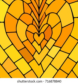 abstract vector stained-glass mosaic background - yellow heart