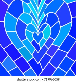 abstract vector stained-glass mosaic background - blue heart