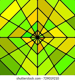abstract vector stained-glass mosaic background - green and yellow rhombus
