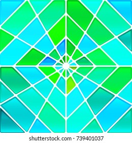 abstract vector stained-glass mosaic background - blue and green rhombus