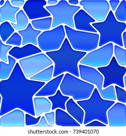 abstract vector stained-glass mosaic background - blue stars