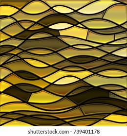abstract vector stained-glass mosaic background - yellow and brown waves