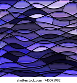 abstract vector stained-glass mosaic background - dark blue and violet waves