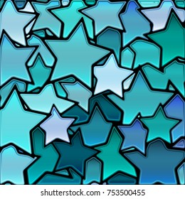abstract vector stained-glass mosaic background - blue stars