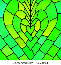 abstract vector stained-glass mosaic background - green heart