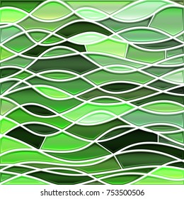 abstract vector stained-glass mosaic background - green waves