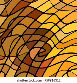 abstract vector stained-glass mosaic background - yellow and brown