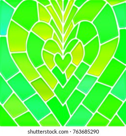 abstract vector stained-glass mosaic background - green heart