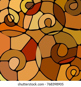 abstract vector stained-glass mosaic background - brown spirals