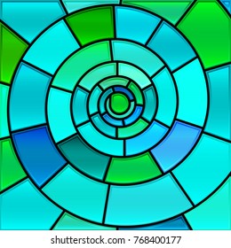 abstract vector stained-glass mosaic background - blue and green spiral