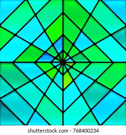 abstract vector stained-glass mosaic background - blue and green rhombus