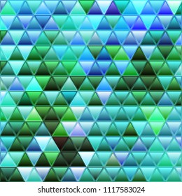 abstract vector stained-glass triangle mosaic background - green and blue