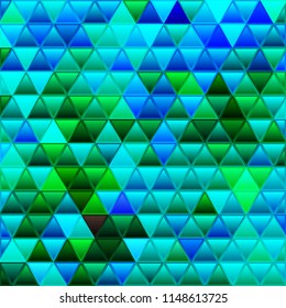 abstract vector stained-glass triangle mosaic background - green and blue