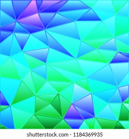 abstract vector stained-glass triangle mosaic background - green and blue