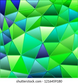 abstract vector stained-glass triangle mosaic background - green and blue