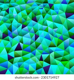 abstract vector stained-glass triangle mosaic background - green and blue