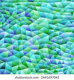 abstract vector stained-glass triangle mosaic background - green and blue