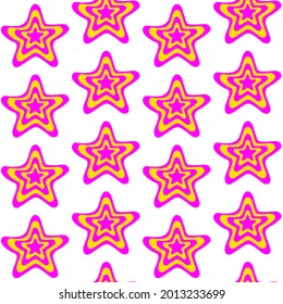 Abstract vector star seamless pattern. Childish pink and yellow cartoon shooting stars with white backgrounds. Motley cute stars for wallpaper, party decoration, background, textile, children room