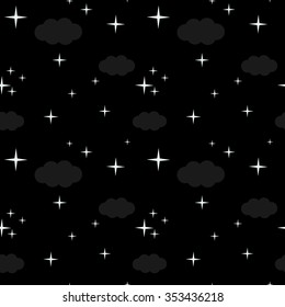 abstract vector starry dark night with stars and clouds seamless pattern background illustration