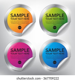 Abstract vector stickers set of 4. Colorful and glossy on the white panel. Vector illustration. Eps10.