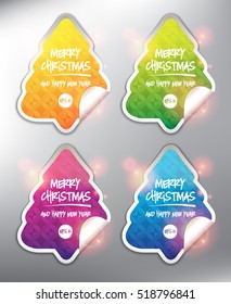 Abstract vector stickers set of 4. Design elements for holiday cards. Merry Christmas and happy new year card. Vector illustration. Eps10.
