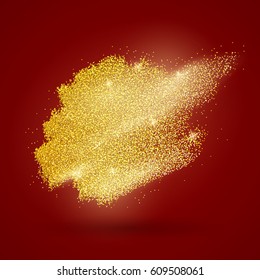 Abstract vector stippling gold brush. Gold shining background. Glitter template