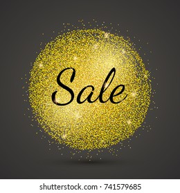 Abstract vector stippling texture background. Sale template. Gold glitter sale. Discount  frame