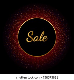 Abstract vector stippling texture background. Sale template. Gold frame.