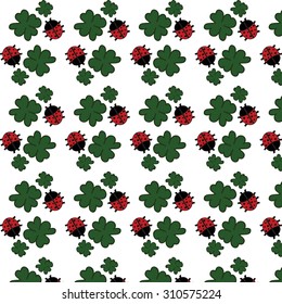 Abstract vector for St.Patrick day with cloves and ladybugs, white background 