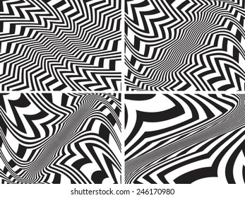 Abstract Vector Striped Background. Black and White Stripes Texture Collection . Wave Stripes . Horizontal Curved Lines 