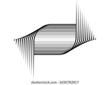 Abstrato Vetor listrado padrão de linhas paralelas pretas finas em um fundo branco em estilo retro. Elemento de design para publicidade, embalagem, impressão. Fundo do vetor.