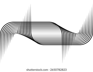 Abstrato Vetor listrado padrão de linhas paralelas pretas finas em um fundo branco em estilo retro. Elemento de design para publicidade, embalagem, impressão. Plano de fundo vetorial nítido.