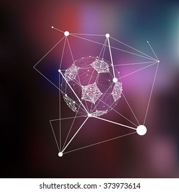 Abstract vector structure shaped in football ball. Futuristic technology wire frame. Mashed background. Geometric digital art illustration